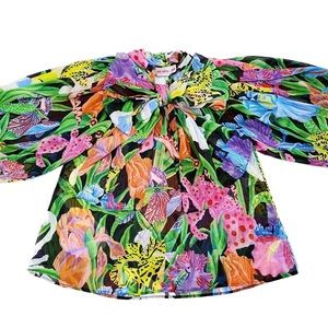 💖 SOLD 💖 Iris Apfel x H&M Floral Colorful Multicolor Oversized Bow Mesh Top